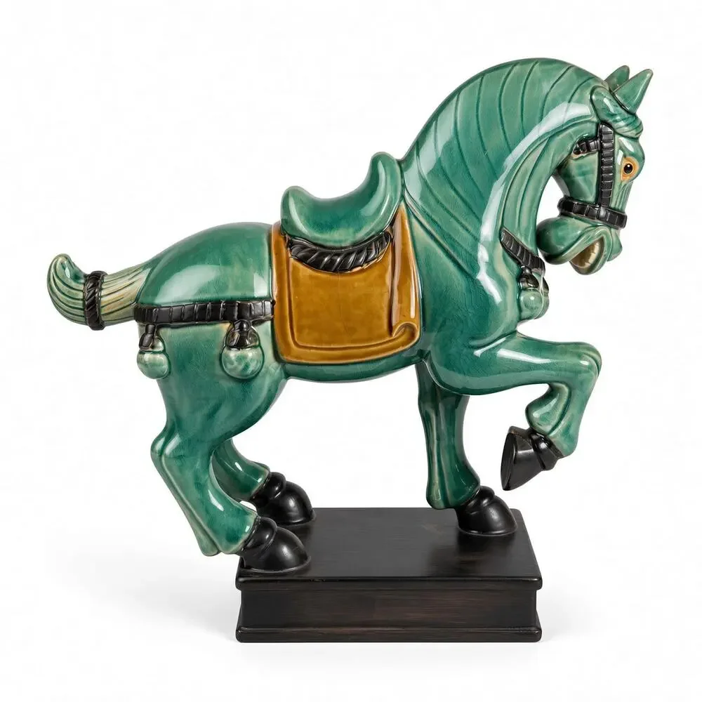 Vintage Green Ceramic Horse Figurine Mid-Century Equestrian Decor